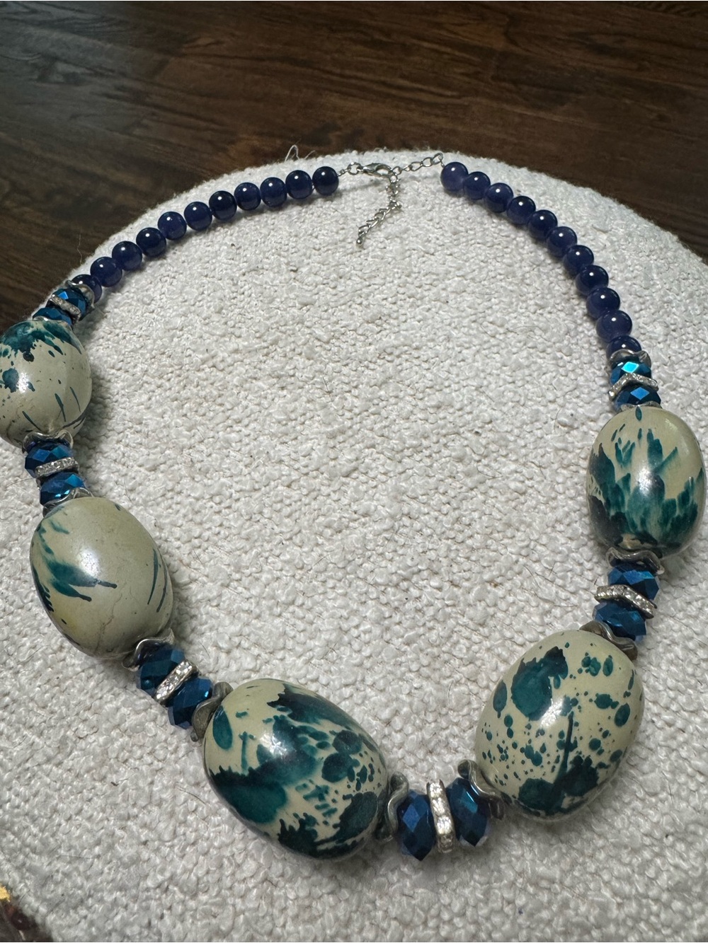 Handcrafted Teal and Navy Bead Statement Necklace